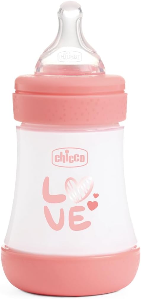 Chicco Perfect 5 Feeding Bottle 150ml Slow Flow 0m+ Silicone, Pink - Image 1